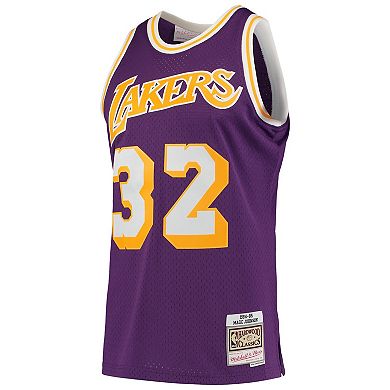 Men's Mitchell & Ness Magic Johnson Purple Los Angeles Lakers 1984-85 Hardwood Classics Swingman Player Jersey