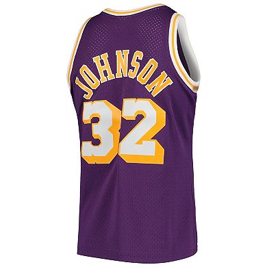 Men's Mitchell & Ness Magic Johnson Purple Los Angeles Lakers 1984-85 Hardwood Classics Swingman Player Jersey