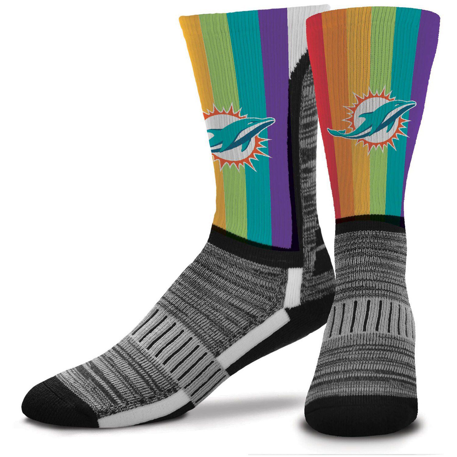 Image for Unbranded Men's For Bare Feet Miami Dolphins V-Curve Rainbow Crew Socks at Kohl's.