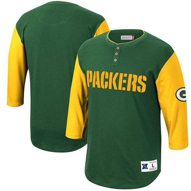 Mitchell & Ness Green Bay Packers NFL Starting 3/4 Sleeve Tri-Blend Henley  Shirt