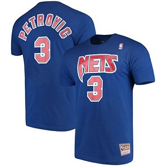 Men's Mitchell & Ness Drazen Petrovic Royal Brooklyn Nets Hardwood Classics Name & Number Player T-Shirt