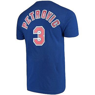 Men's Mitchell & Ness Drazen Petrovic Royal Brooklyn Nets Hardwood Classics Name & Number Player T-Shirt
