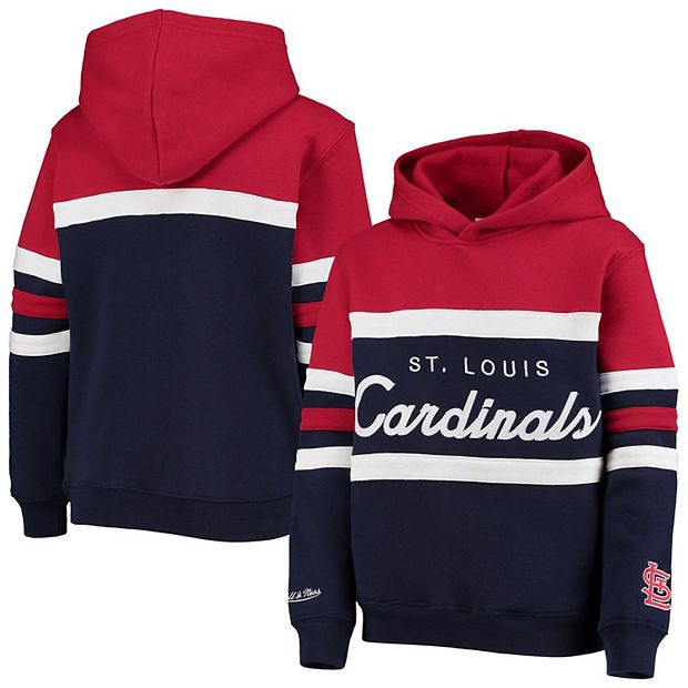 Youth Mitchell & Ness Red/Navy St. Louis Cardinals Head Coach Fleece  Pullover Hoodie