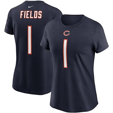 Women's Nike Justin Fields Navy Chicago Bears 2021 NFL Draft First Round Pick Player Name & Number T-Shirt