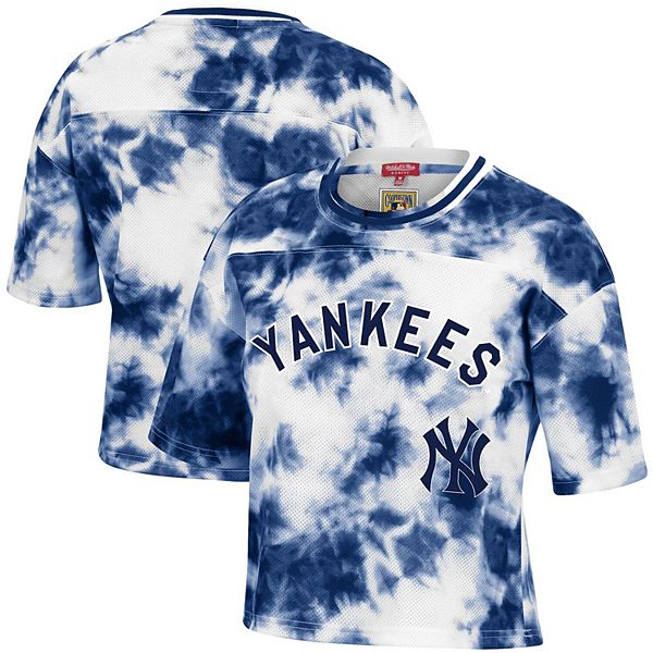 Women's Mitchell & Ness Navy New York Yankees Cooperstown Collection 7th  Inning Tie-Dye Cropped T-Shirt