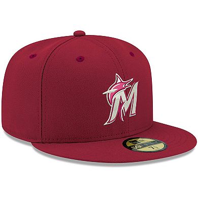 Men's New Era Cardinal Miami Marlins White Logo 59FIFTY Fitted Hat