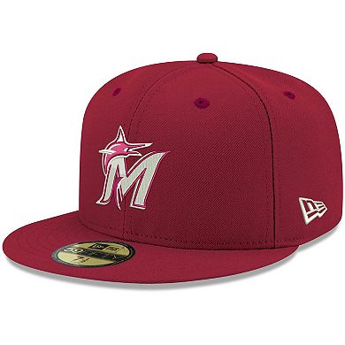 Men's New Era Cardinal Miami Marlins White Logo 59FIFTY Fitted Hat