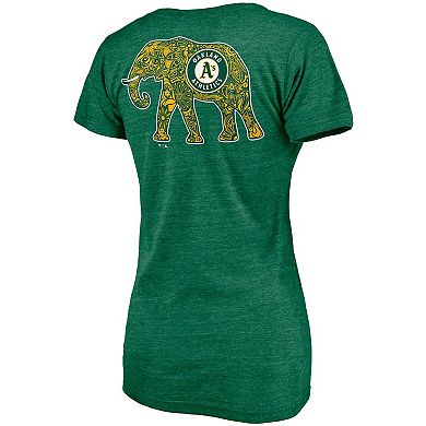 Women's Fanatics Branded Green Oakland Athletics Paisley Hometown Collection Tri-Blend V-Neck T-Shirt