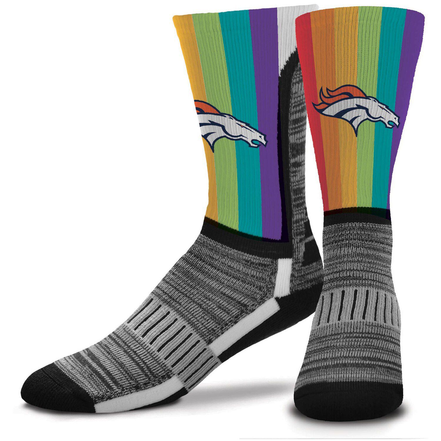 Image for Unbranded Men's For Bare Feet Denver Broncos V-Curve Rainbow Crew Socks at Kohl's.