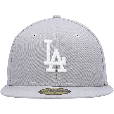 Men's New Era Gray Los Angeles Dodgers Logo White 59FIFTY Fitted Hat