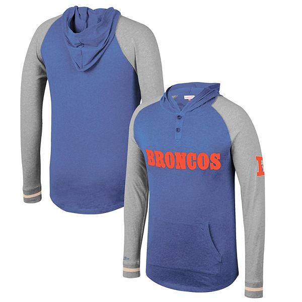 Men's Mitchell & Ness Royal Denver Broncos Washed Short Sleeve Pullover  Hoodie