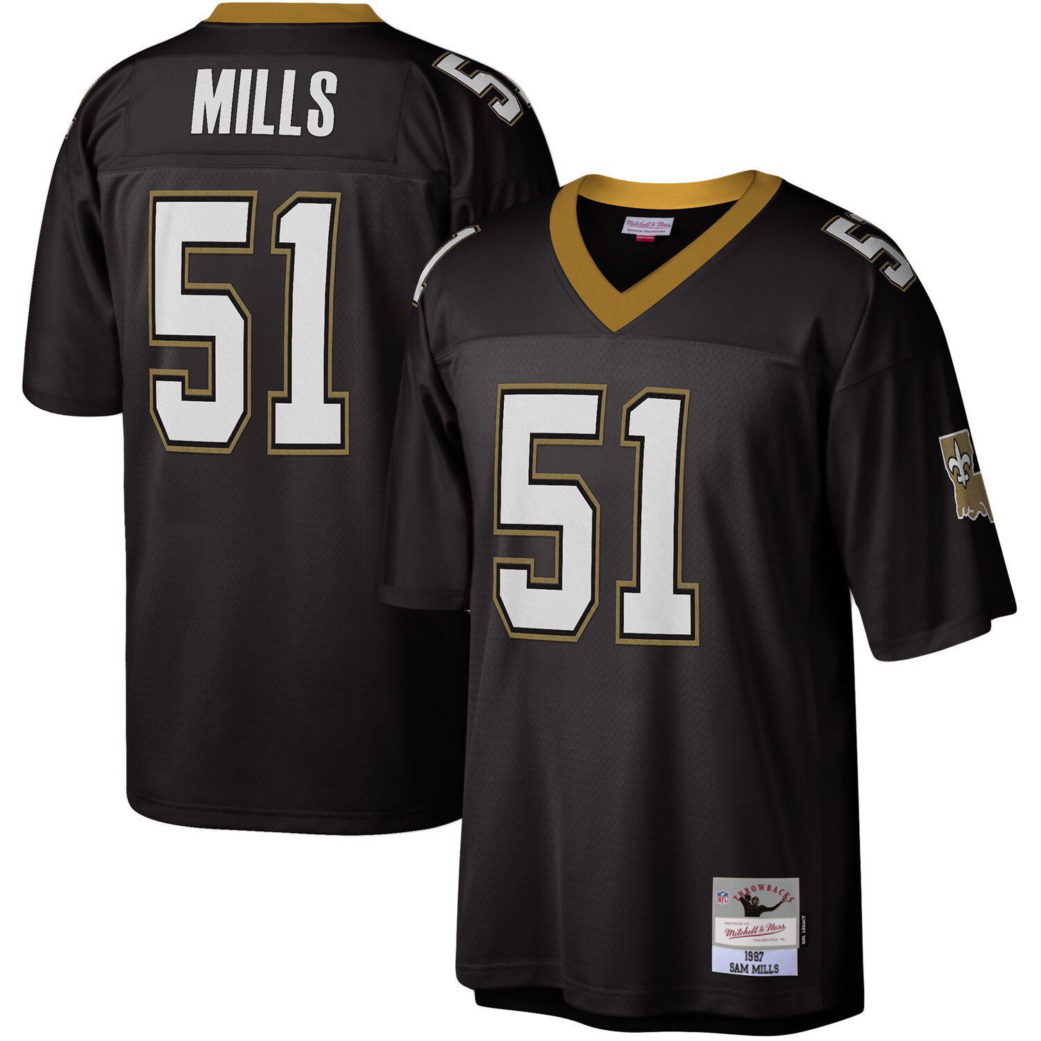 Men's Mitchell & Ness Sam Mills Black New Orleans Saints Legacy Replica  Jersey