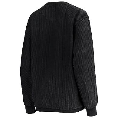 Women's Pressbox Black Colorado Buffaloes Comfy Cord Vintage Wash Basic Arch Pullover Sweatshirt