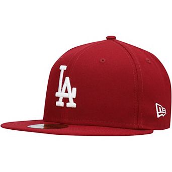 Men's New Era Cardinal Los Angeles Dodgers Logo White 59FIFTY Fitted Hat