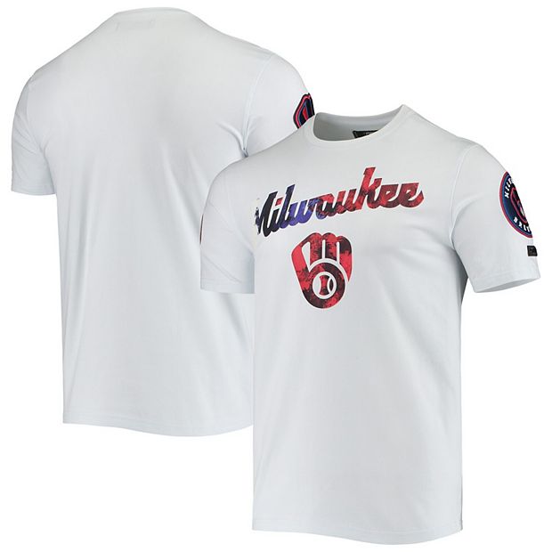 Men's Pro Standard White Milwaukee Brewers Red, White & Blue T-Shirt