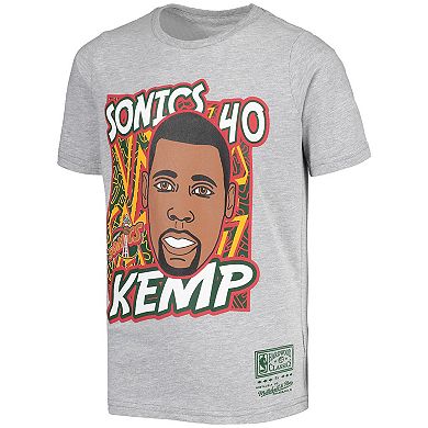 Youth Mitchell & Ness Shawn Kemp Gray Seattle SuperSonics Hardwood Classics King of the Court Player T-Shirt