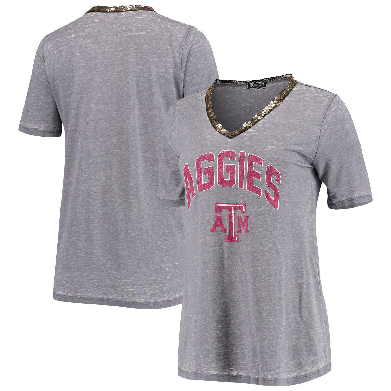 Image for Unbranded Women's Gray Texas A&M Aggies Sparkle Now Snow Wash Sequin Burnout V-Neck T-Shirt at Kohl's.