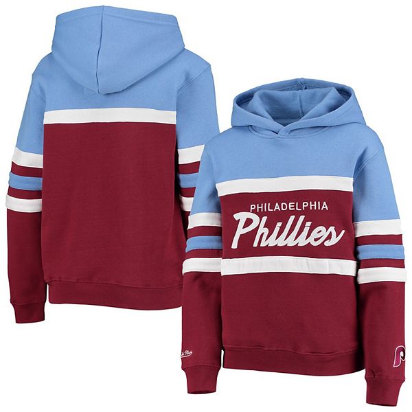 Men's Mitchell & Ness Philadelphia Phillies Legend Slub Henley Light Blue  and Maroon Baseball Shirt