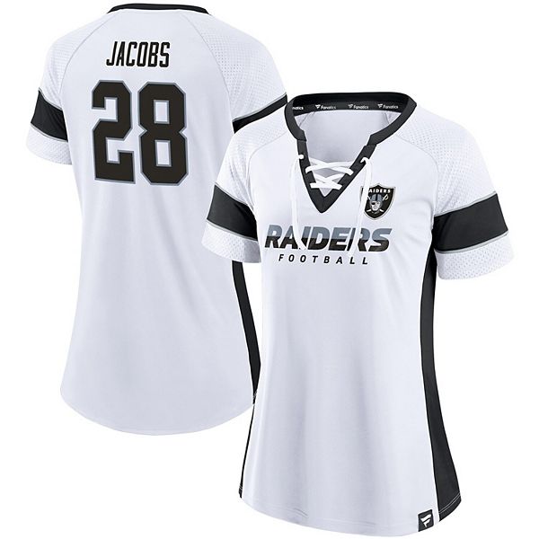 Women's Fanatics Branded Josh Jacobs White Las Vegas Raiders Athena Player  Raglan V-Neck T-Shirt