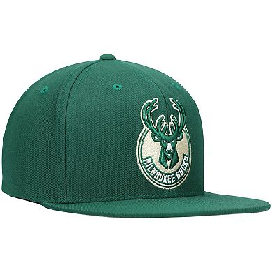 Men's Mitchell & Ness Hunter Green Milwaukee Bucks Team Ground Snapback Hat