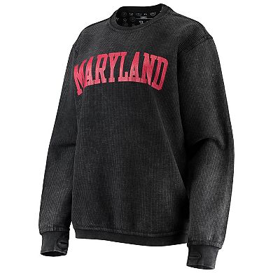 Women's Pressbox Black Maryland Terrapins Comfy Cord Vintage Wash Basic Arch Pullover Sweatshirt