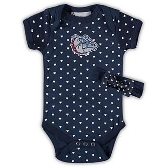 Girls Newborn & Infant Navy Gonzaga Bulldogs Hearts Bodysuit & Headband Set