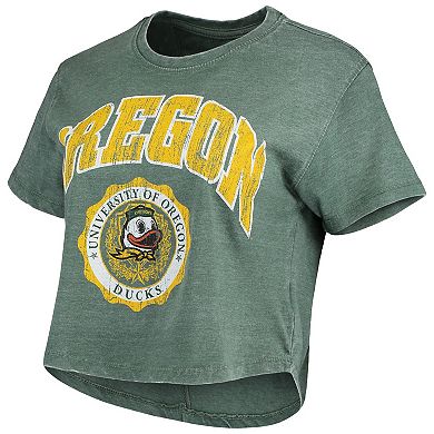 Women's Pressbox Green Oregon Ducks Edith Vintage Burnout Crop T-Shirt