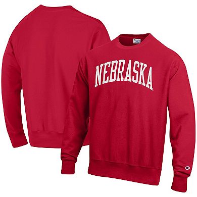 Men's Champion Scarlet Nebraska Huskers Arch Reverse Weave Pullover Sweatshirt