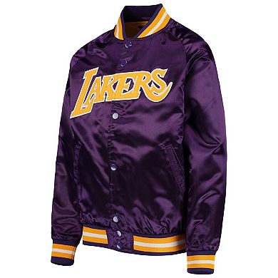 Youth Mitchell & Ness Purple Los Angeles Lakers Hardwood Classics Satin Raglan Full-Snap Jacket