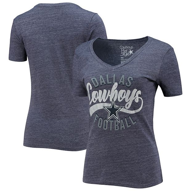 Dallas Cowboys Women's Team Practice Glitter V-Neck T-Shirt - Navy