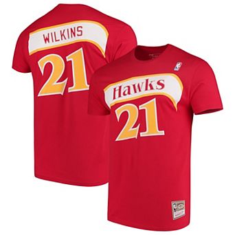 Men's Mitchell & Ness Dominique Wilkins Red Atlanta Hawks Hardwood Classics Team Name & Number T-Shirt