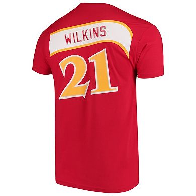 Men's Mitchell & Ness Dominique Wilkins Red Atlanta Hawks Hardwood Classics Team Name & Number T-Shirt