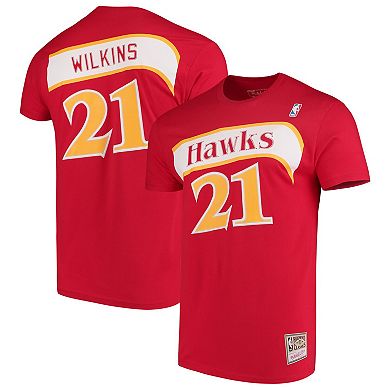 Men's Mitchell & Ness Dominique Wilkins Red Atlanta Hawks Hardwood Classics Team Name & Number T-Shirt