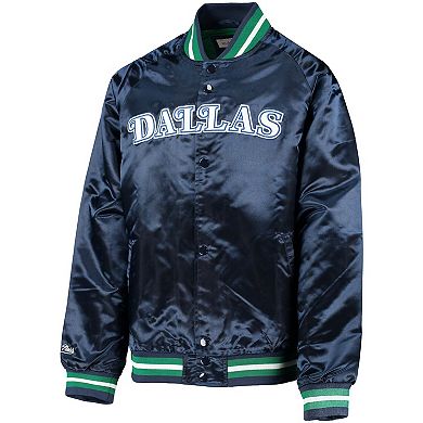 Youth Mitchell & Ness Navy Dallas Mavericks Hardwood Classics Satin Raglan Full-Snap Jacket