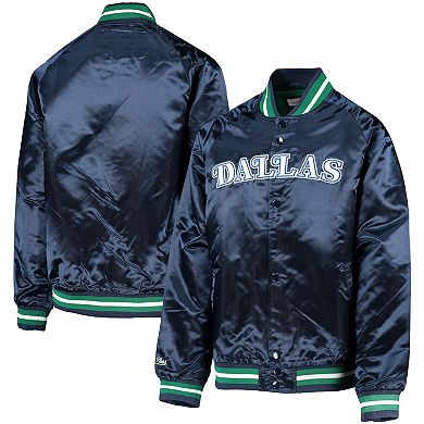 Youth Mitchell & Ness Navy Dallas Mavericks Hardwood Classics Satin Raglan Full-Snap Jacket