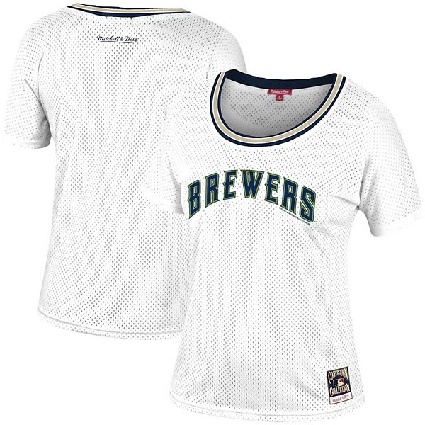 Women's Chicago Cubs Mitchell & Ness White Slouchy Mesh T-Shirt