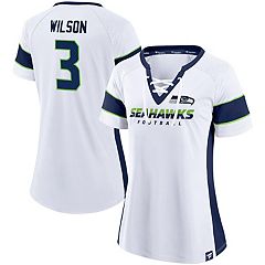 Russell Wilson Denver Broncos Majestic Threads Name & Number Raglan 3/4  Sleeve T-Shirt - Cream/Navy