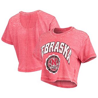 Women's Pressbox Red Nebraska Huskers Edith Vintage Burnout Crop T-Shirt