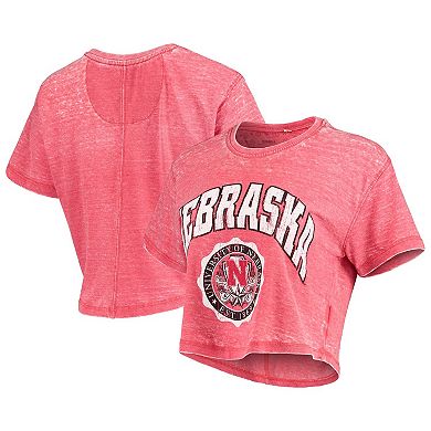 Women's Pressbox Red Nebraska Huskers Edith Vintage Burnout Crop T-Shirt