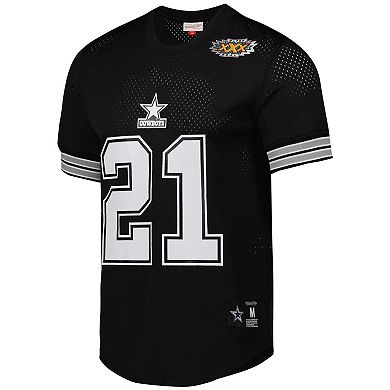 Men's Mitchell & Ness Deion Sanders Black Dallas Cowboys Retired Player Name & Number Mesh Top