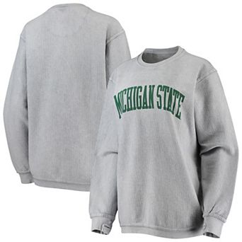 Women's Pressbox Gray Michigan State Spartans Comfy Cord Vintage Wash Basic Arch Pullover Sweatshirt