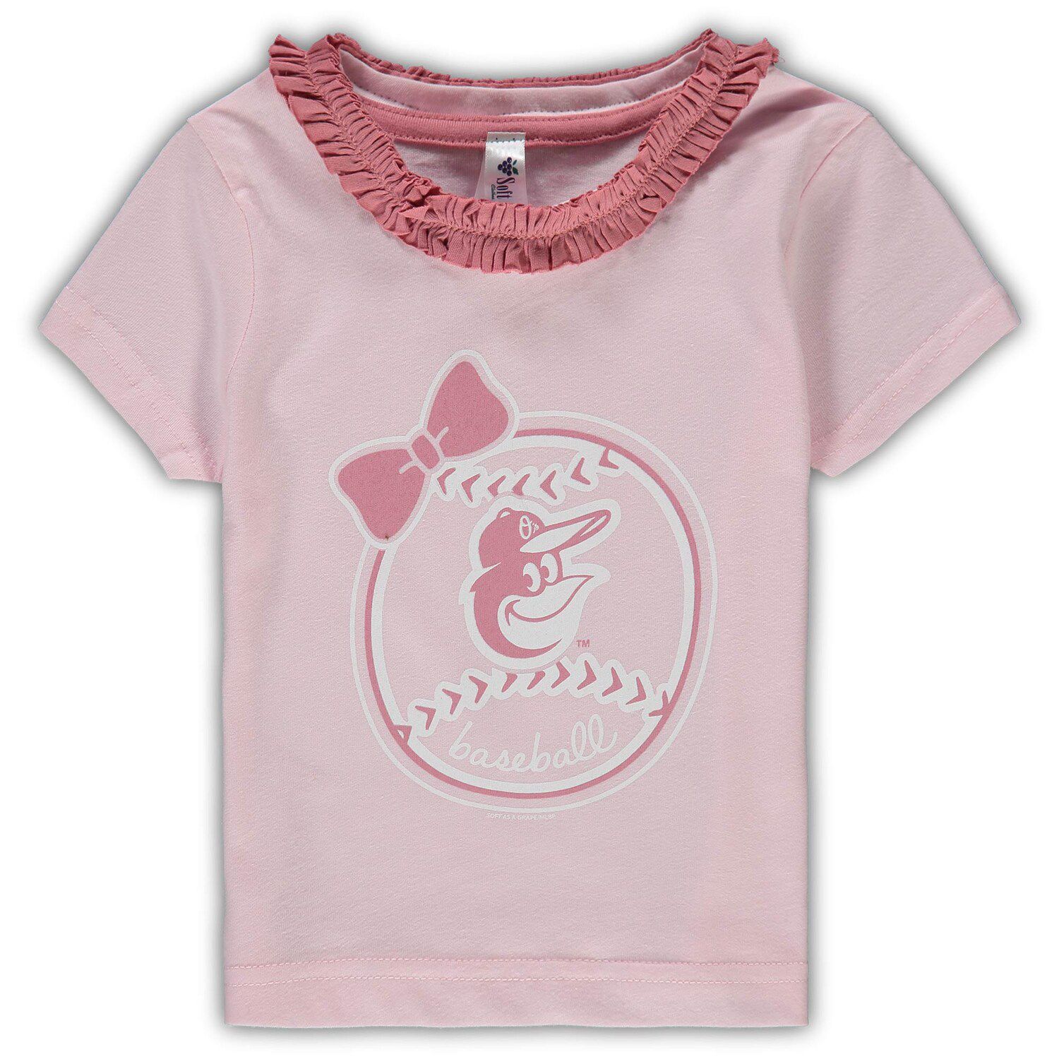 Image for Unbranded Girls Toddler Soft as a Grape Pink Baltimore Orioles Ruffle Collar T-Shirt at Kohl's.