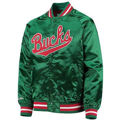 Youth Mitchell & Ness Green Milwaukee Bucks Hardwood Classics Satin Raglan Full-Snap Jacket