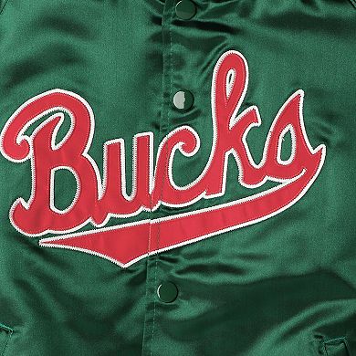 Youth Mitchell & Ness Green Milwaukee Bucks Hardwood Classics Satin Raglan Full-Snap Jacket