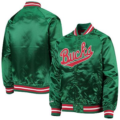 Youth Mitchell & Ness Green Milwaukee Bucks Hardwood Classics Satin Raglan Full-Snap Jacket