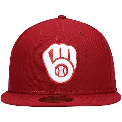 Men's New Era Cardinal Milwaukee Brewers White Logo 59FIFTY Fitted Hat
