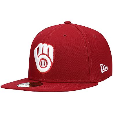 Men's New Era Cardinal Milwaukee Brewers White Logo 59FIFTY Fitted Hat