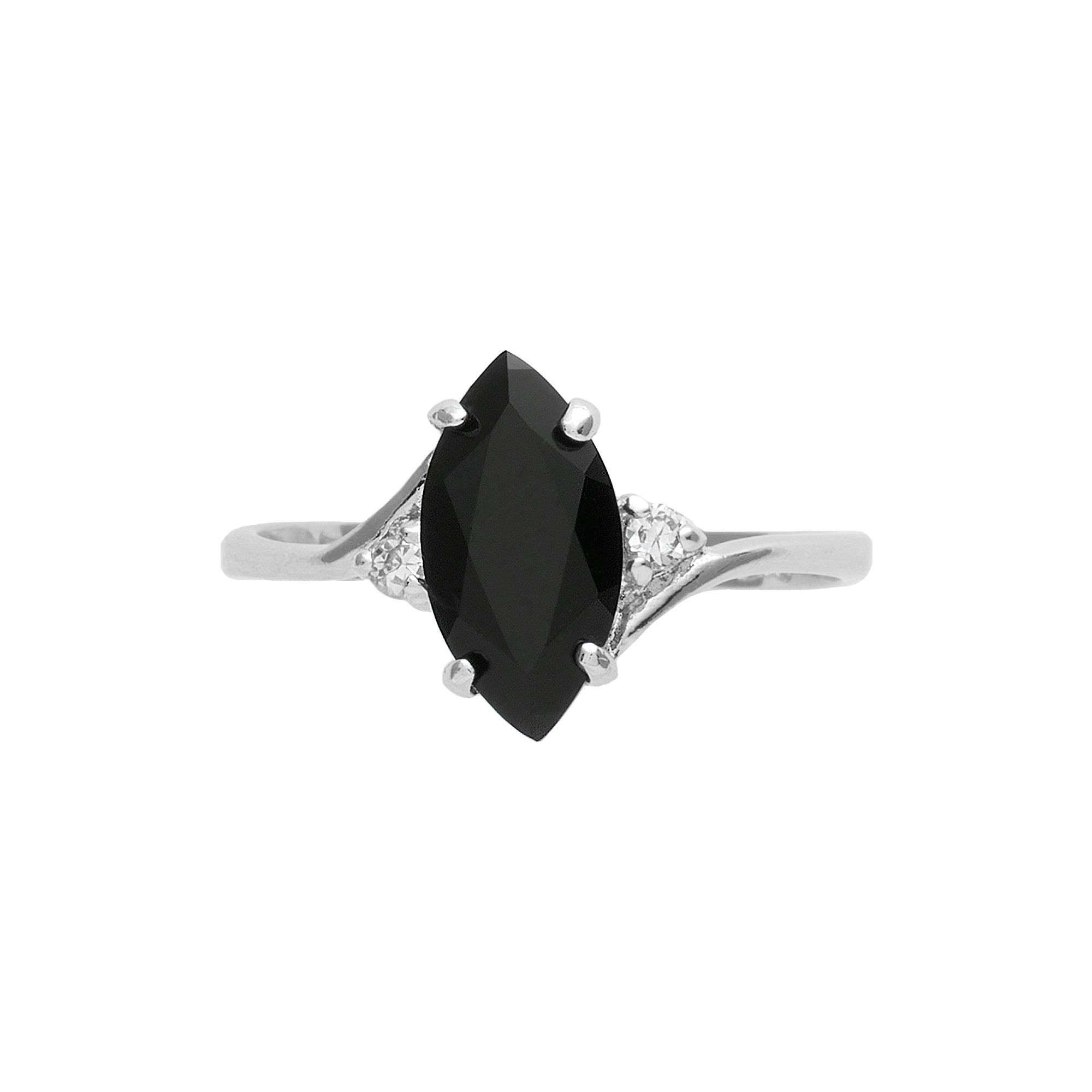 Sterling Silver Marquise Onyx Ring, Womens, Size: 6