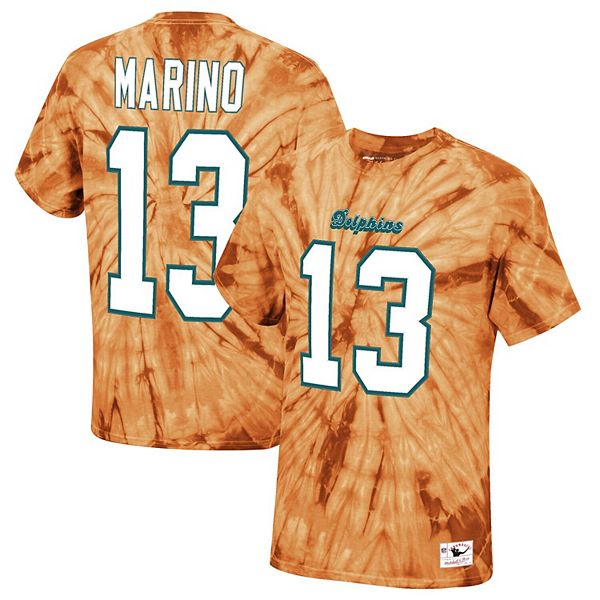 حلاوة غزل البنات Men's Mitchell & Ness Dan Marino Orange Miami Dolphins Tie-Dye Retired  Player Name & Number T-Shirt حلاوة غزل البنات