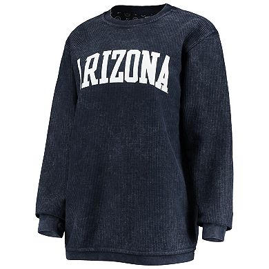 Women's Pressbox Navy Arizona Wildcats Comfy Cord Vintage Wash Basic Arch Pullover Sweatshirt